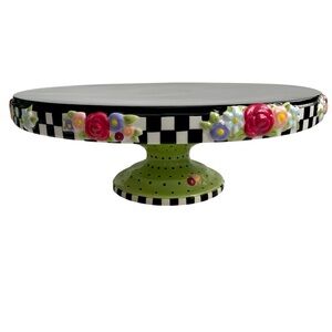 MARY ENGELBREIT Vintage Floral Pedestal Cake Plate Cottage Hostess Collection